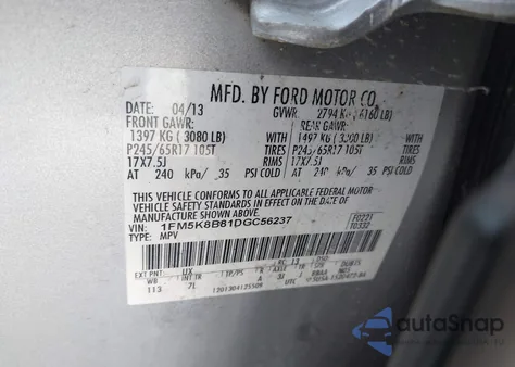 2013 Ford Explorer z USA, uszkodzony, nr VIN 1FM5K8B81DGC56237